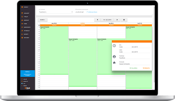 Bearbeitung flexibler Arbeitszeiten von Mitarbeitern in Slotti auf Laptop-Bildschirm dargestellt