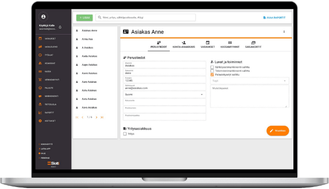 Slotti-Kundenregister auf Laptop-Bildschirm dargestellt